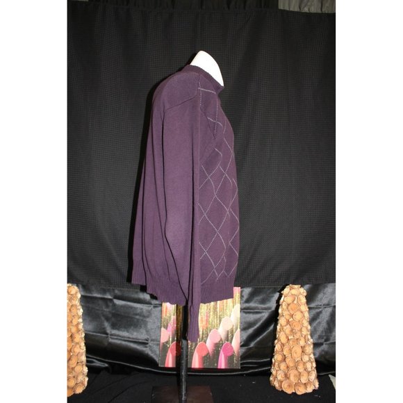 Van Heusen Men's pullover sweater Large/ Purple with gray stripes 100% Cotton - Picture 4 of 12